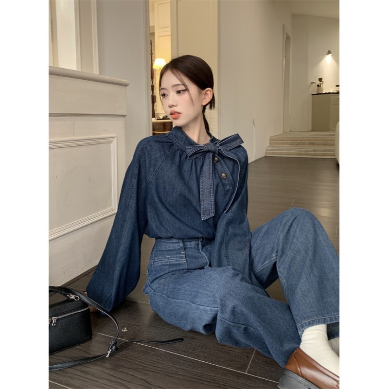 ストレート ボリューム デニム シャツ パンツ セットアップ 韓国