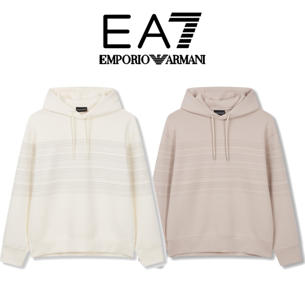 【EMPORIO ARMANI】 Men's Zigzag Embroidered Hoodie: ★ Beige