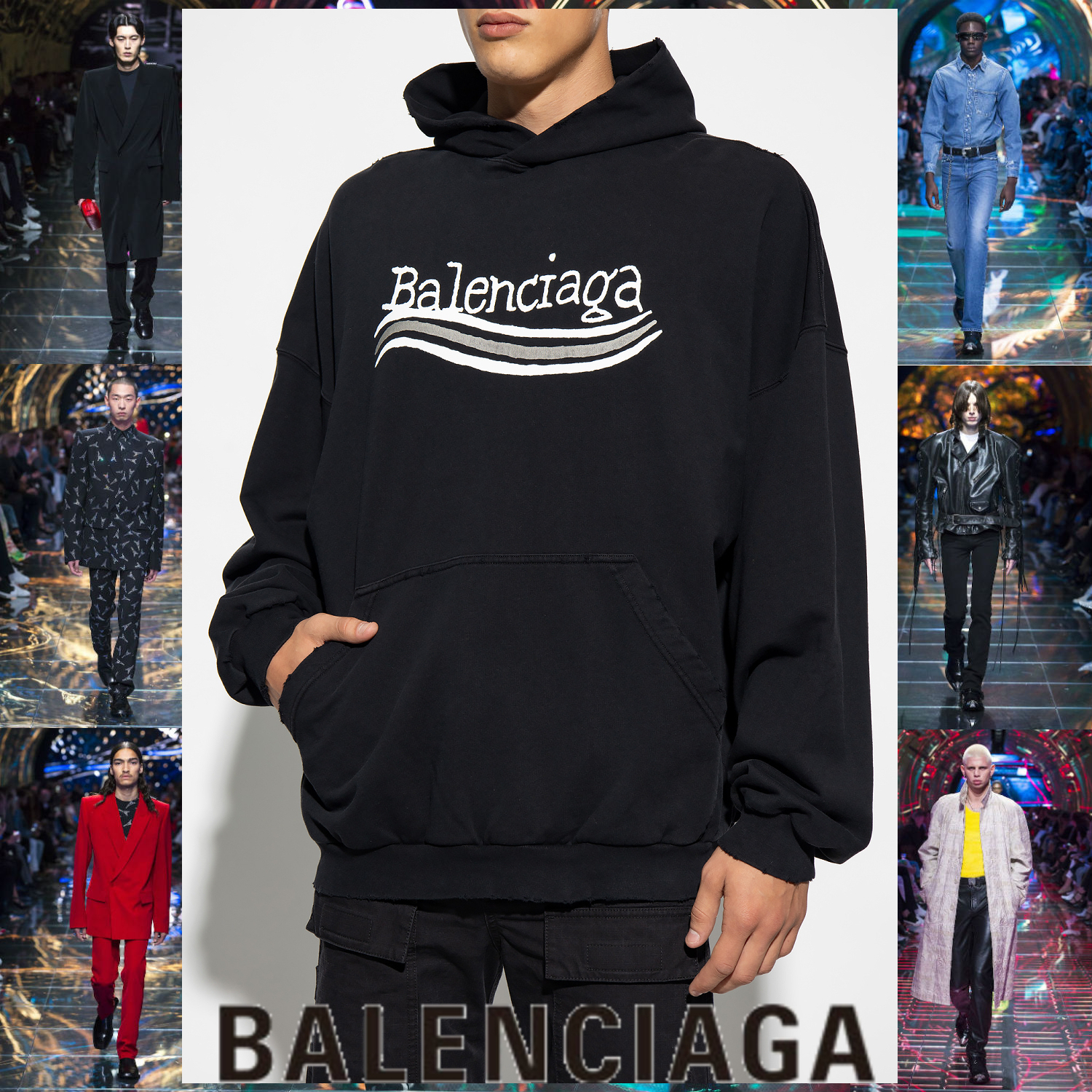 BALENCIAGA ロゴプリント フーディ パーカー ブラック