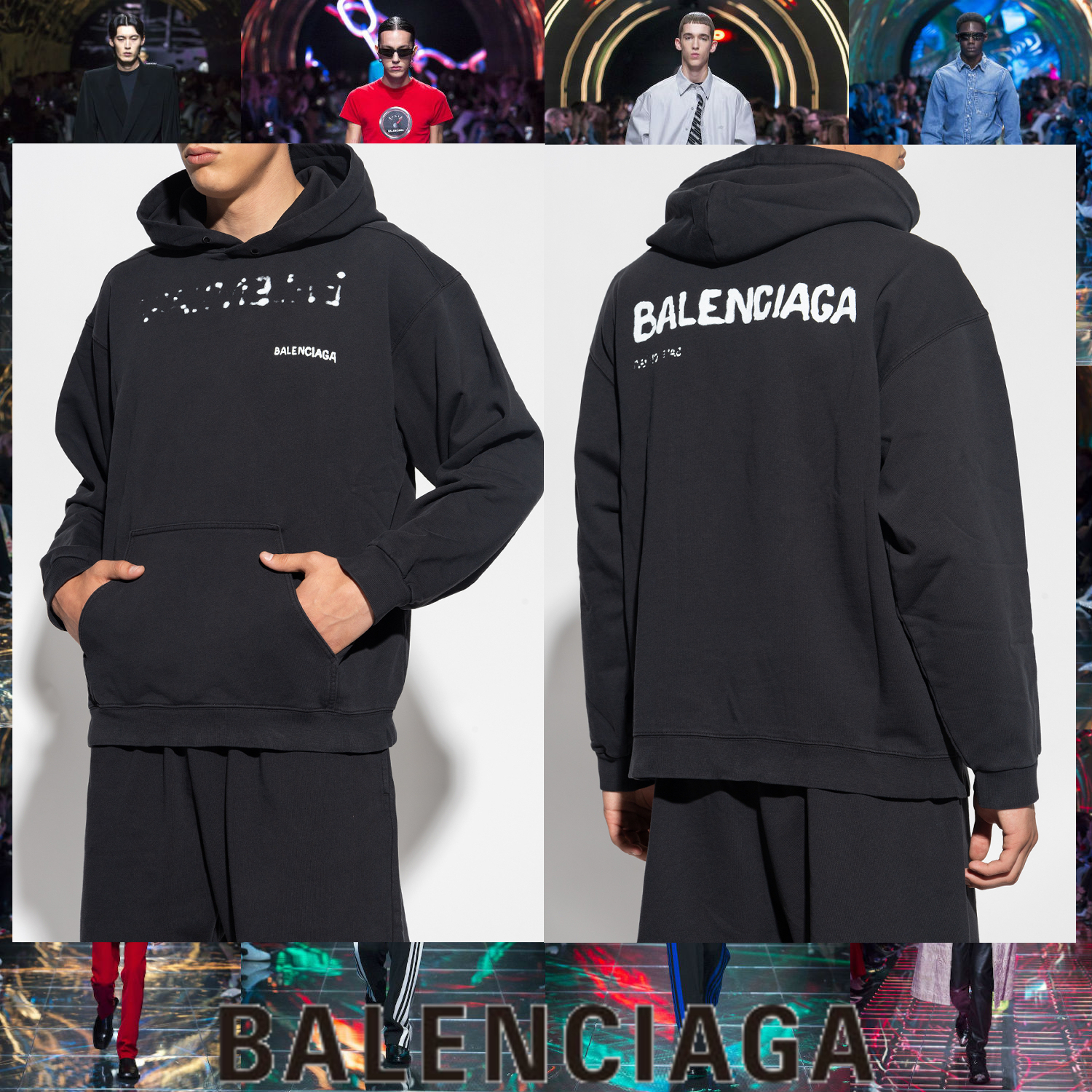 BALENCIAGA ロゴプリント フーディ パーカー ブラック