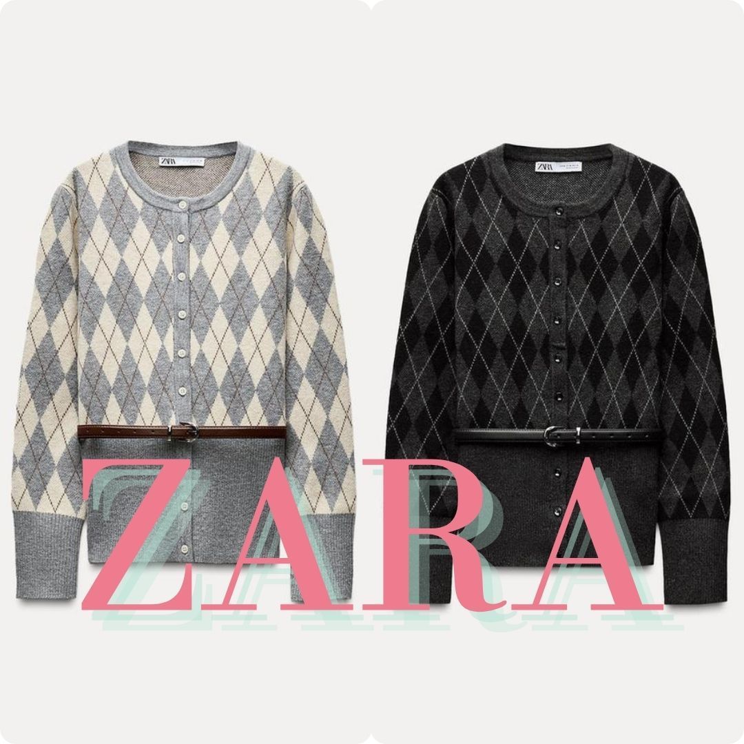 ZARA ダイヤモンド柄ニットベルト付きジャケット 2756/116