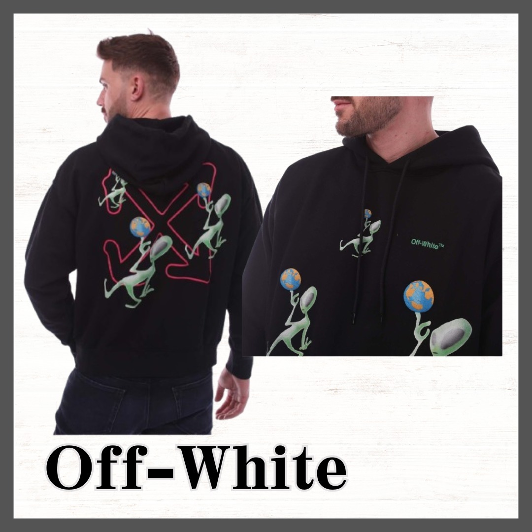 OFF‐WHITE☆エイリアン アロー スケートパーカー プリント入り