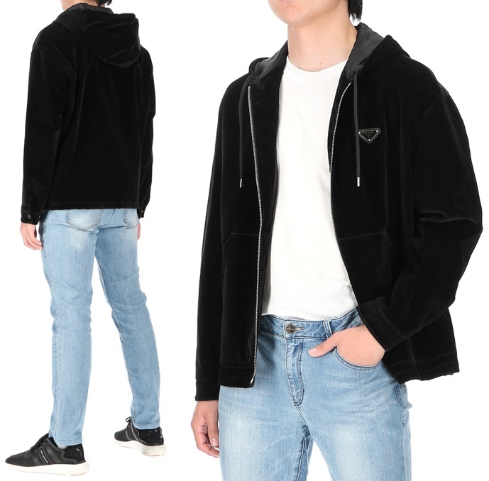 PRADA☆ロゴポイント ベルベット ブルゾン ZIP パーカー S MENS