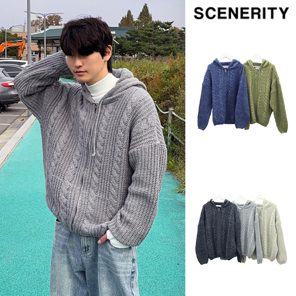 【SCENERITY】noti Knit Hoodie Zip Up