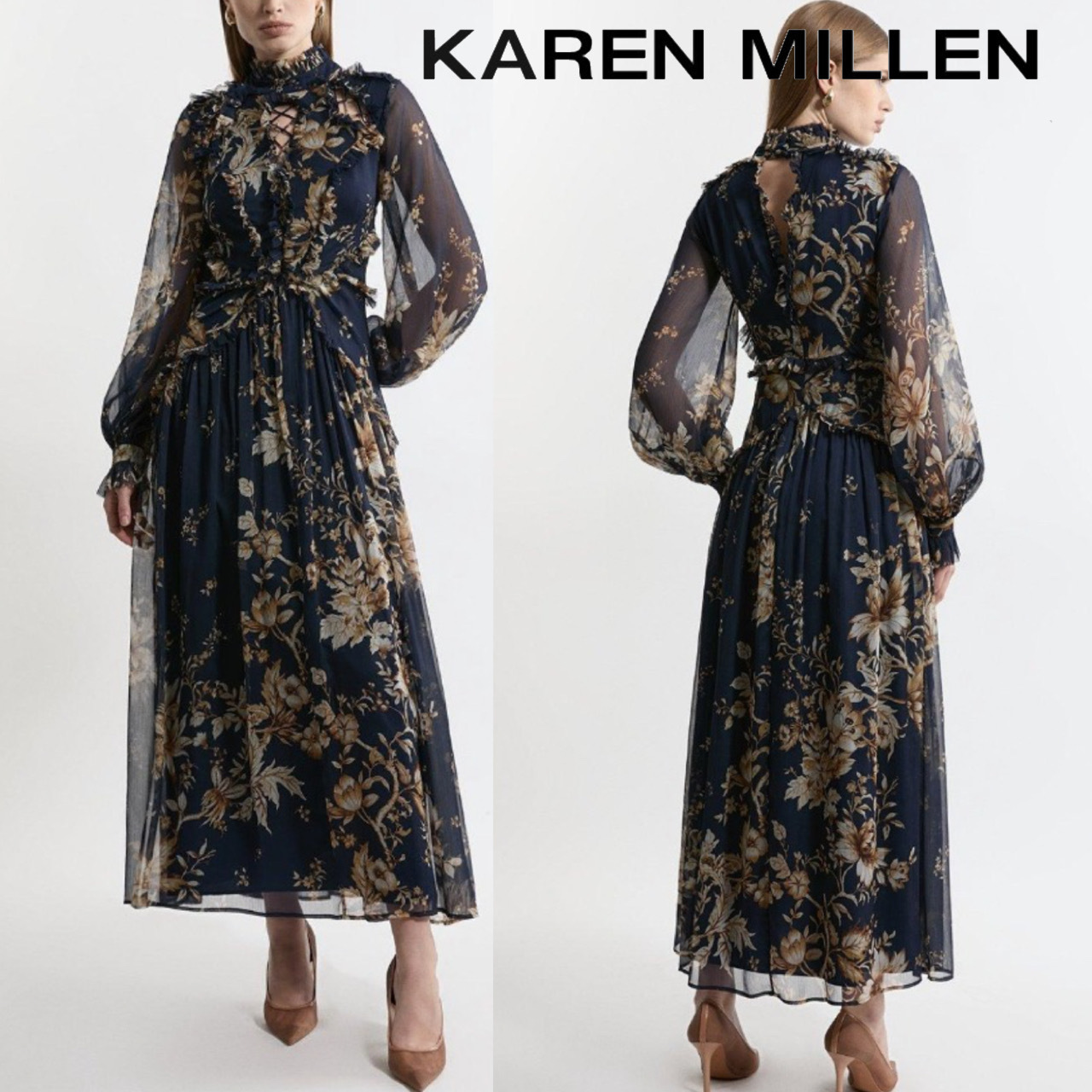 【KAREN MILLEN】プチフローラル フリル シフォン ドレス 関税込