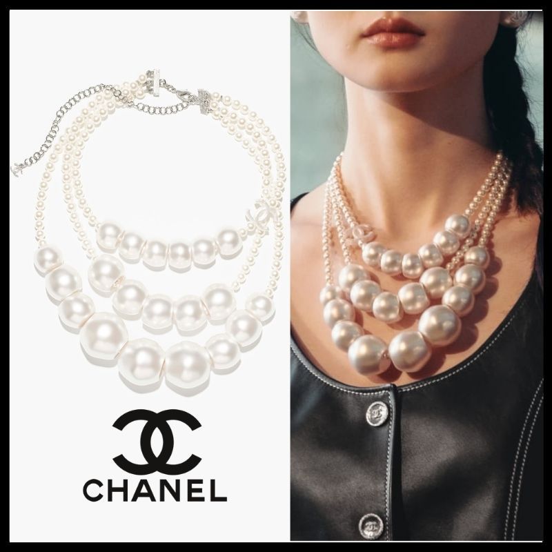 25C【CHANEL】注目の的♡三連大粒パールネックレス♡