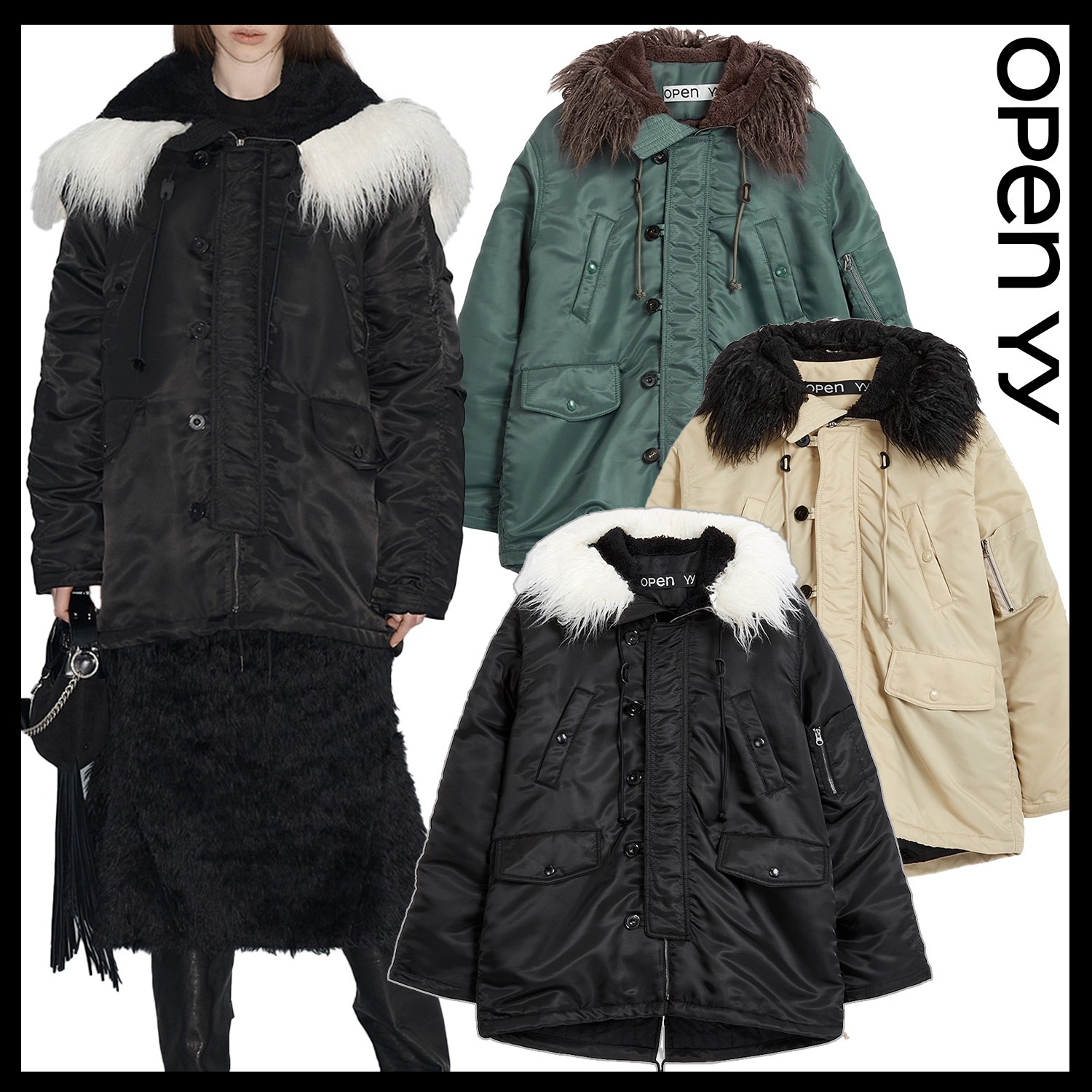 【OpenYy】OVERSIZED FAUX FUR HOOD PARKA /追跡付