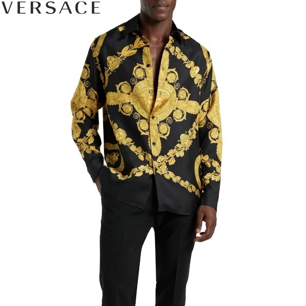 VERSACE クロコ デヴォレ シルクシャツ ブラック org.jpg