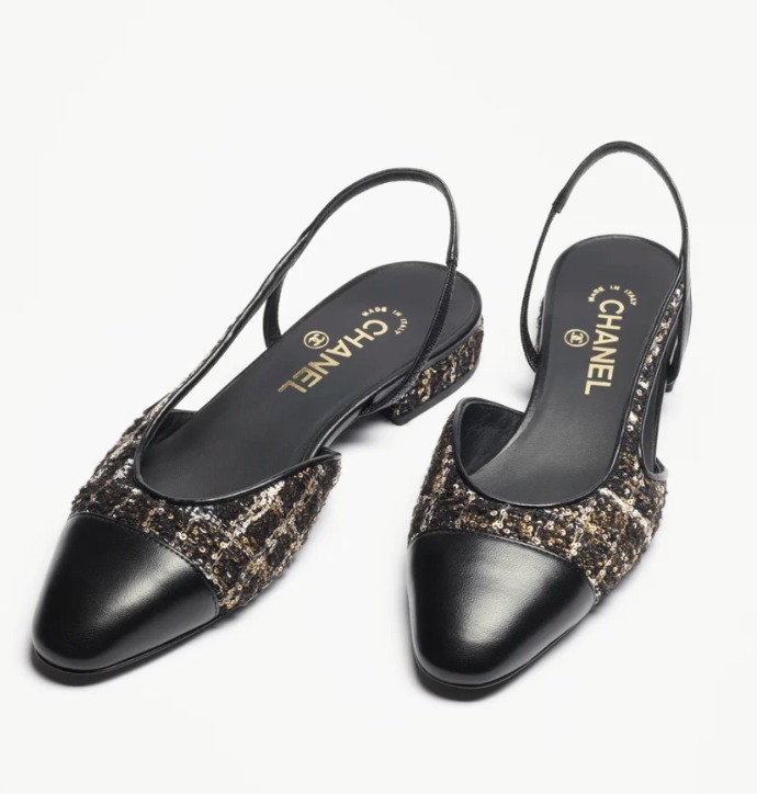 《限定数量》CHANEL スリングバック シューズ ツイード ブラック