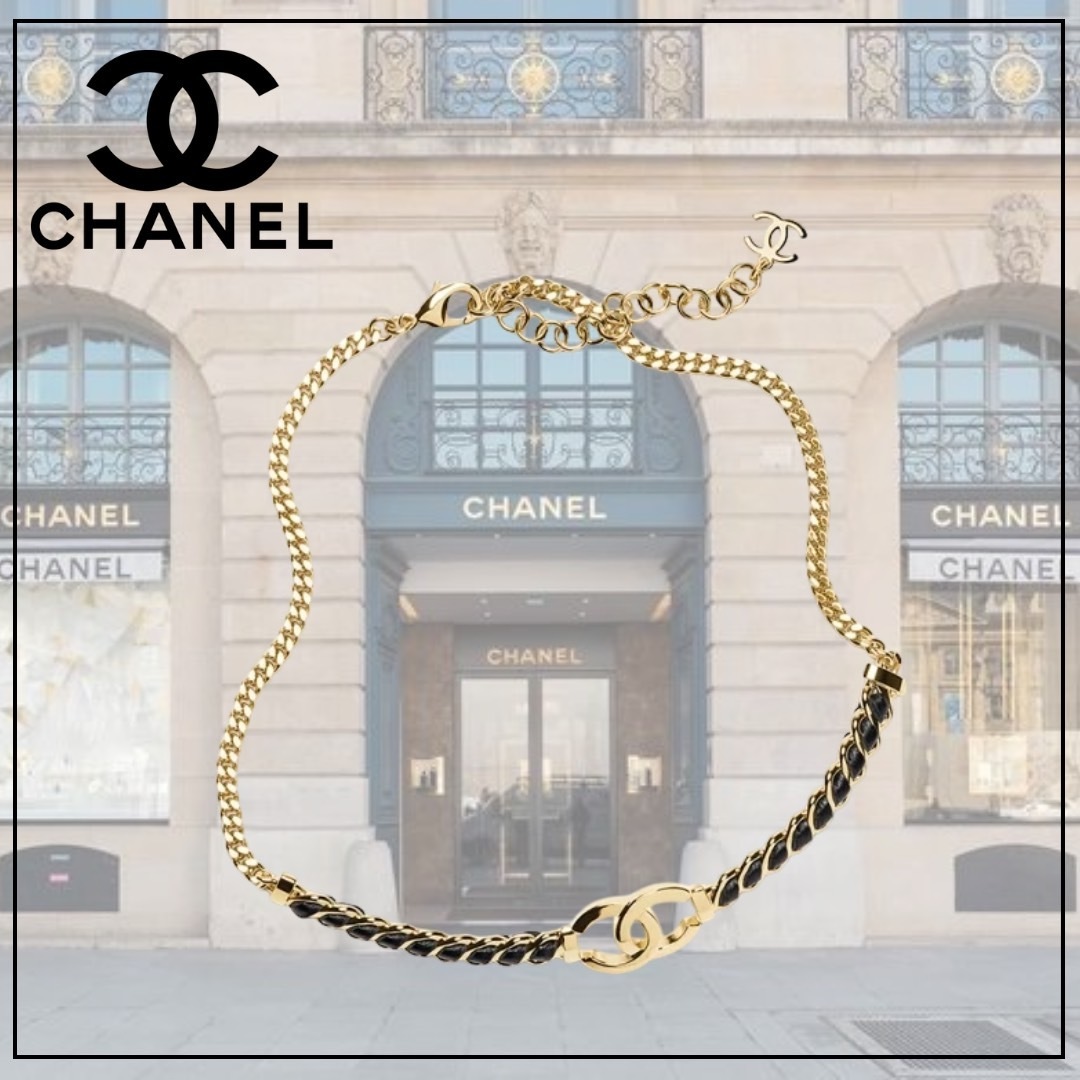 レザーmixでシックな♪【CHANEL】CCロゴ ネックレス