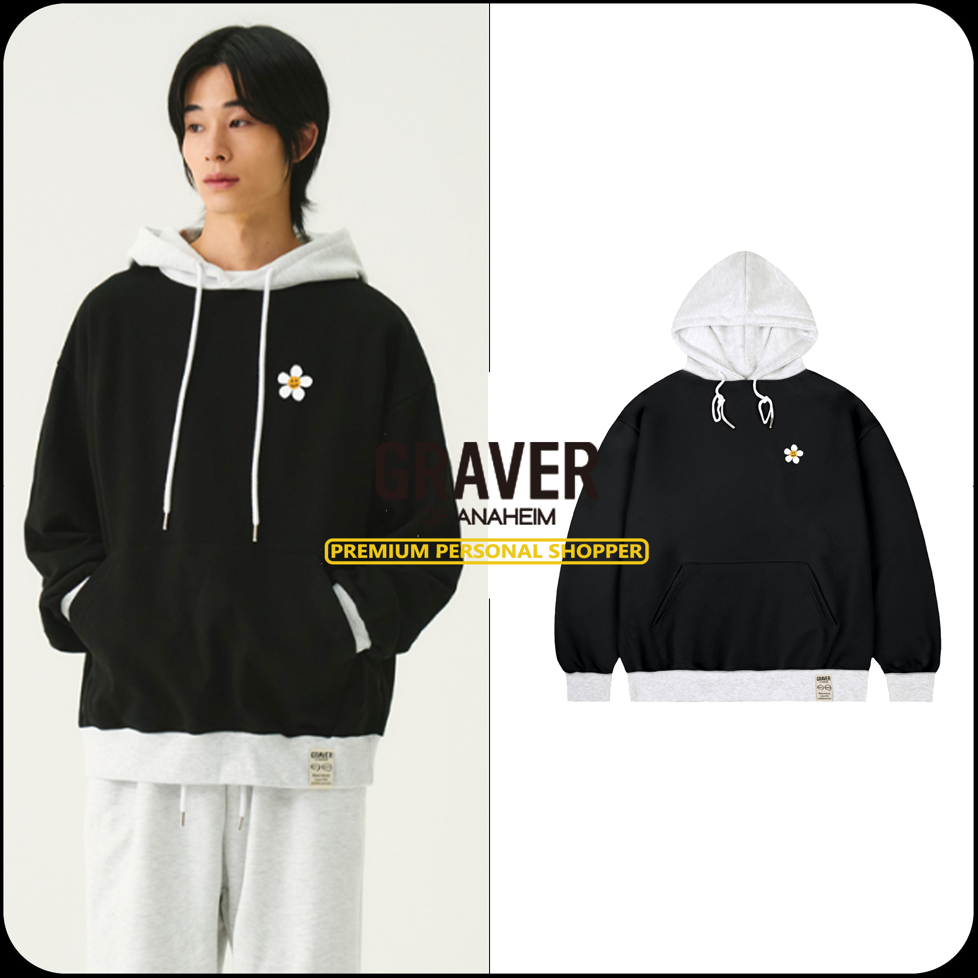 [GRAVER]★24FW★WHITE FLOWER DOT COLOR MATCHING HOODIE