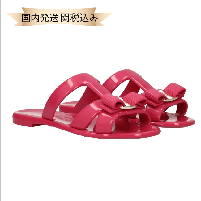 国内発送【Salvatore Ferragamo】サンダル リボン PVC ピンク