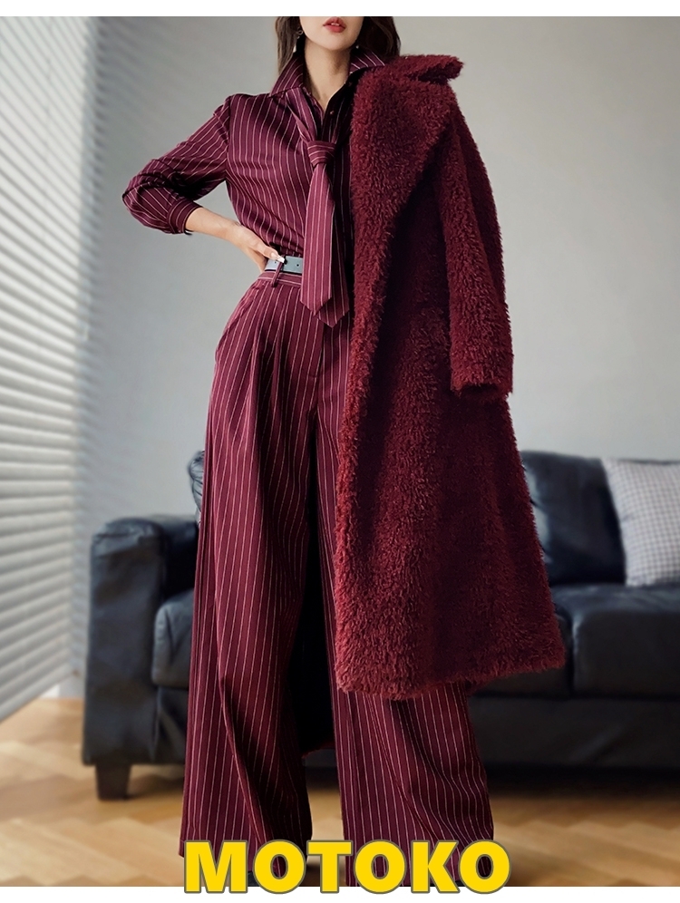 DABUWAWA 上品 ロング ワイドパンツ ストライプ カジュアル 人気
