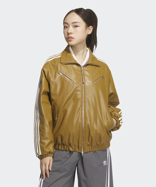 レザージャケット・コート adidas Sports motorcycle leather jacket bronze brown JD3779