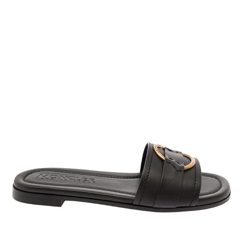 サンダル・ミュール MONCLER 'Bell' Black Slide with Heel in Leather Woman