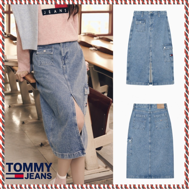【 JEANS】clare high rise midi denim skirt