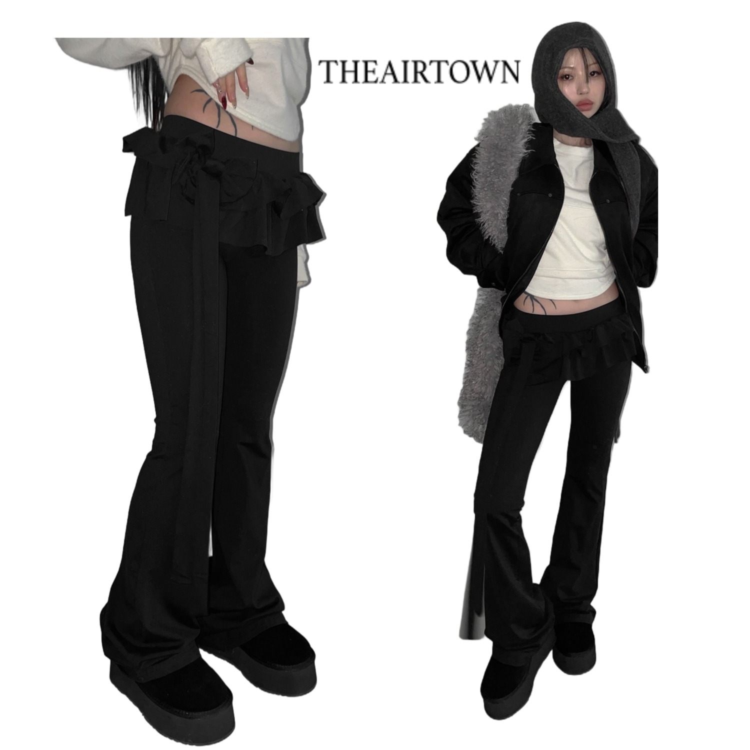 【THEAIRTOWN】リボンフリルブーツカットパンツ