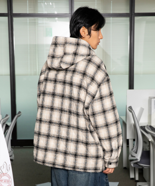 アウターその他 XTONZ XTS035 Padded Check Hooded Shirt Jacket BLACK XTS035BK