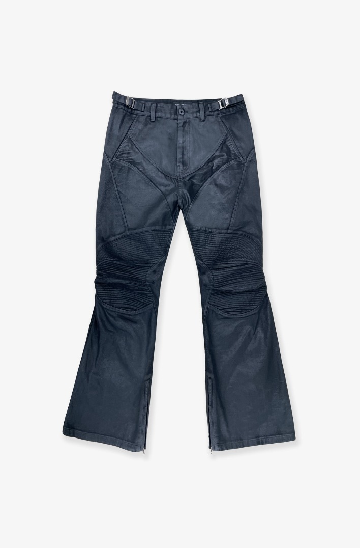 Project GR Coated Biker Flare Pants Camo