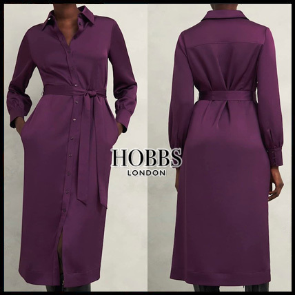 【Hobbs London】UK発 Arianne サテン シャツ ミディ ドレス 紫