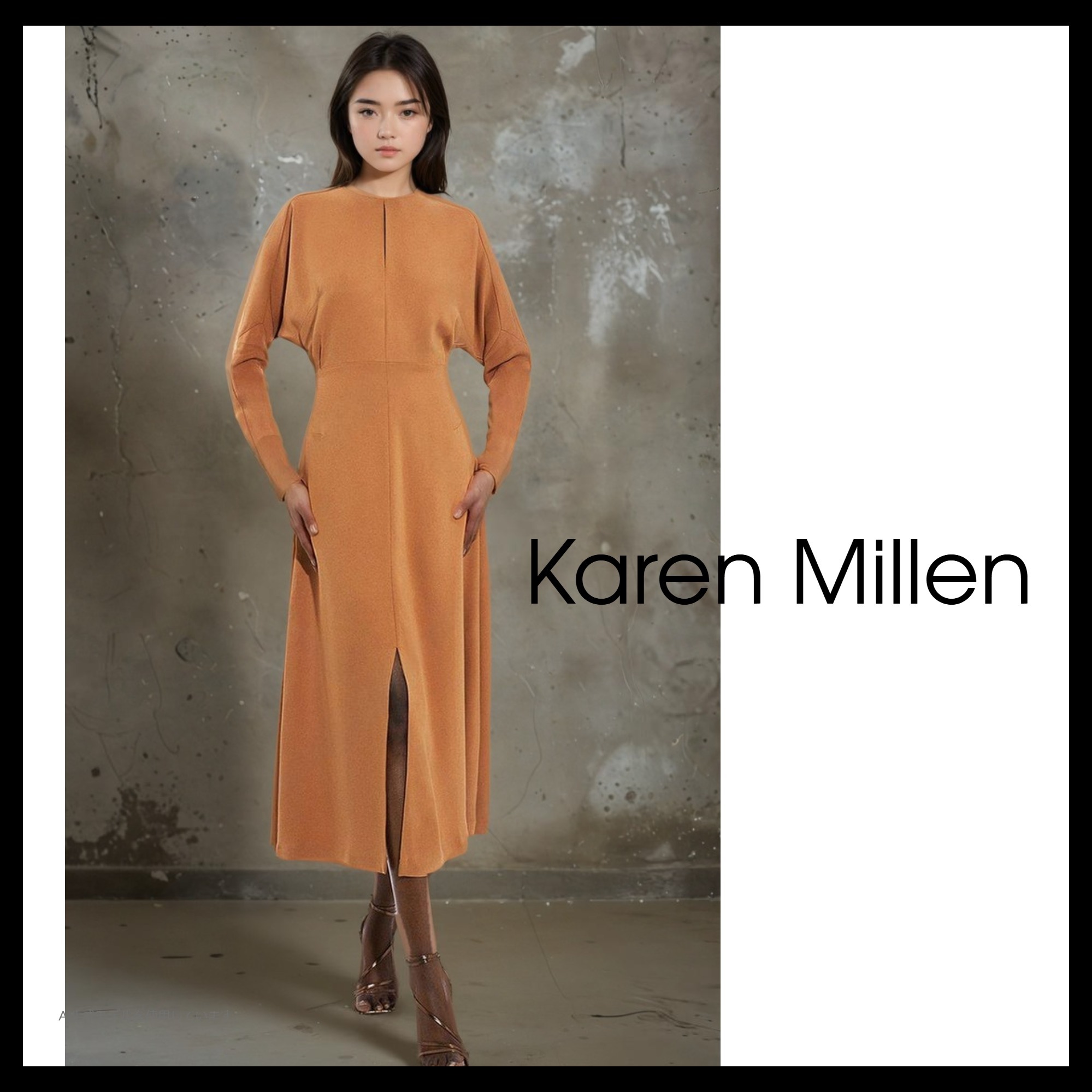 【Karen Millen】日本未入荷！ クレープ 長袖 ミディドレス