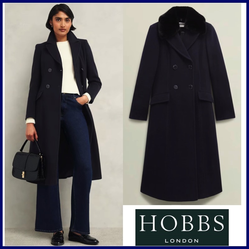 大人気【HOBBS】定番シンプルコート♪取り外し可能なファー付き