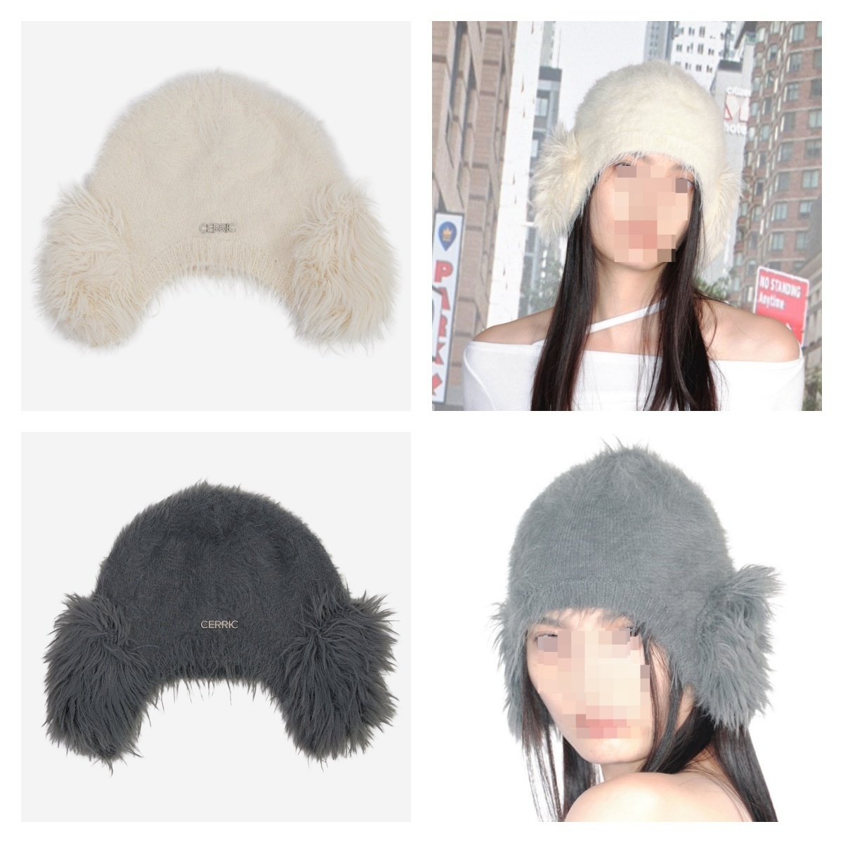 ★CERRIC★ANGORA EARMUFF BEANIE★1447_1448★Ivory_Charcoal★