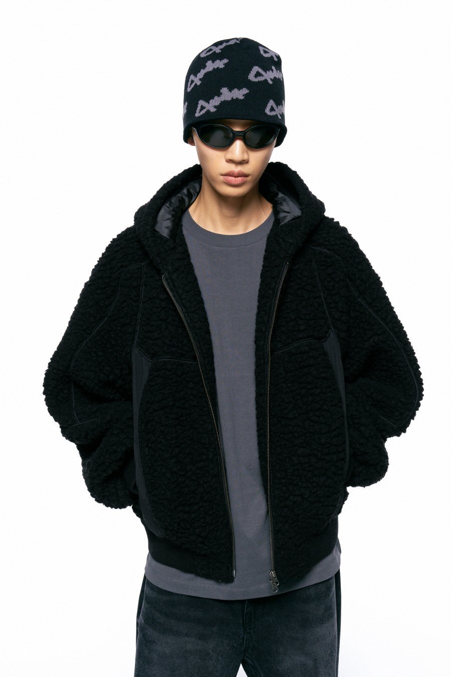 【INSILENCE】Textured Wool Hood Jumper BLACK