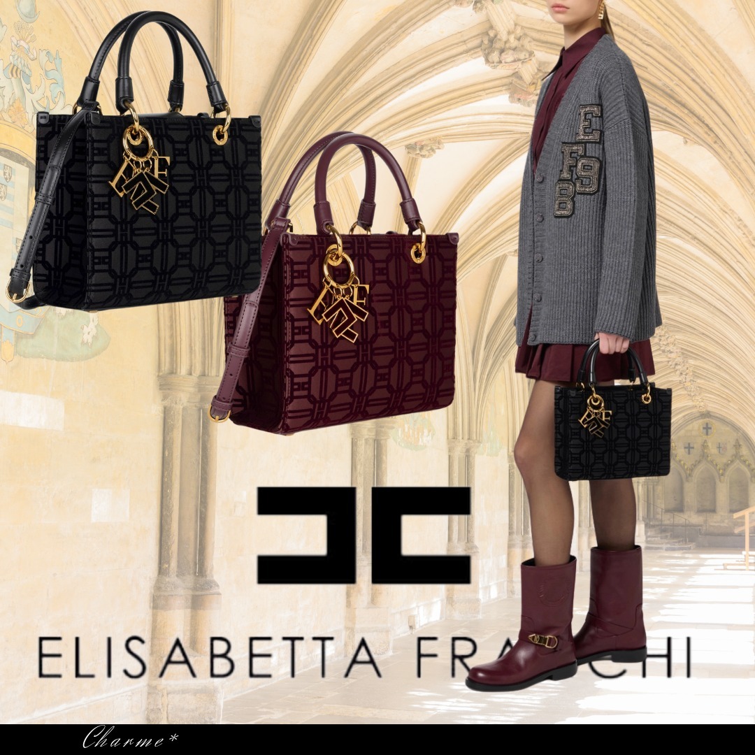 【ELISABETTA FRANCHI】ハンドバッグ ロゴチャーム スクエア