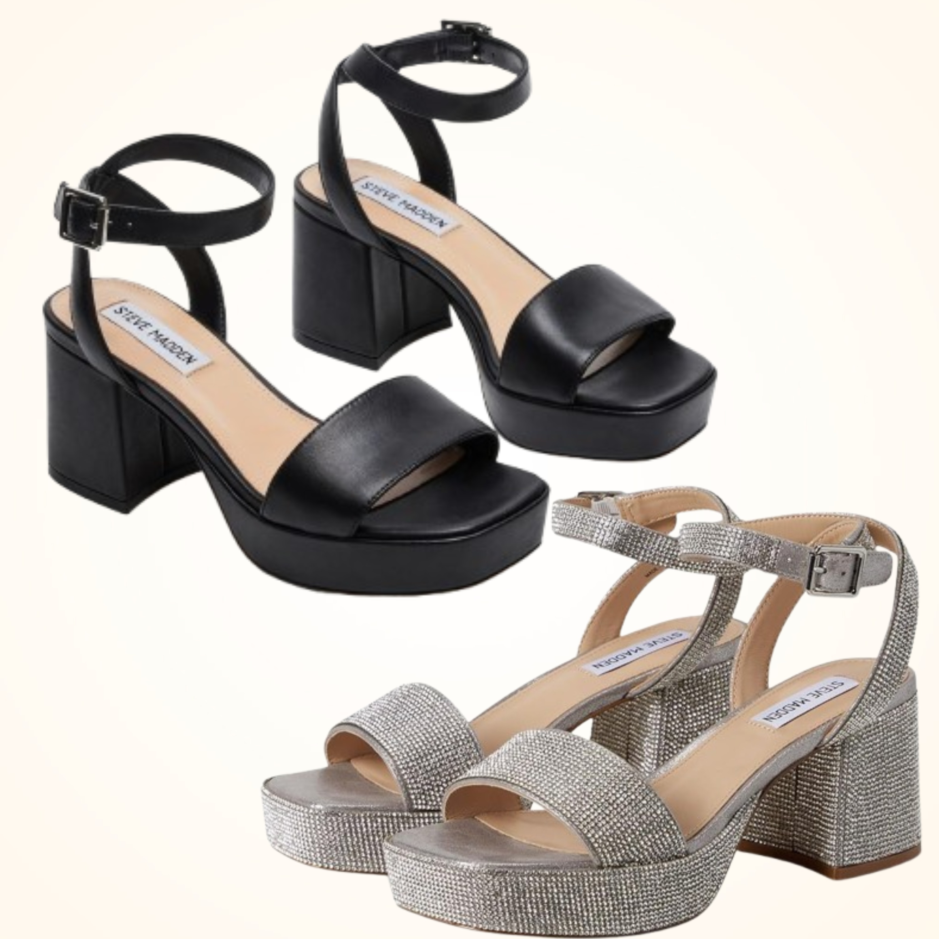 Steve Madden 上質なレザー Mercerr ブロックヒール サンダル