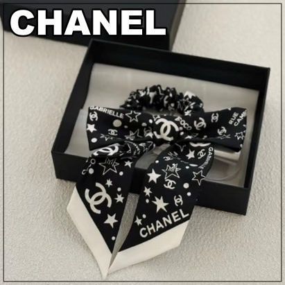 CHANEL 25C《ロマンティックな星柄♪》リボンシュシュ BK
