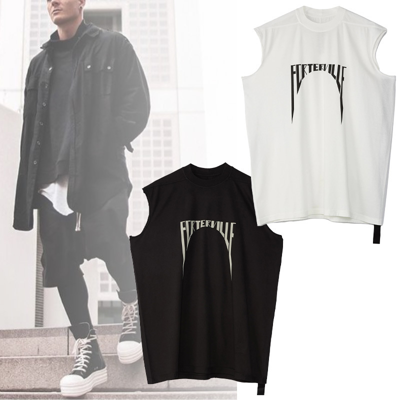 大人気! RICK OWENS ★コットン プリント ノースリーブ Tシャツ