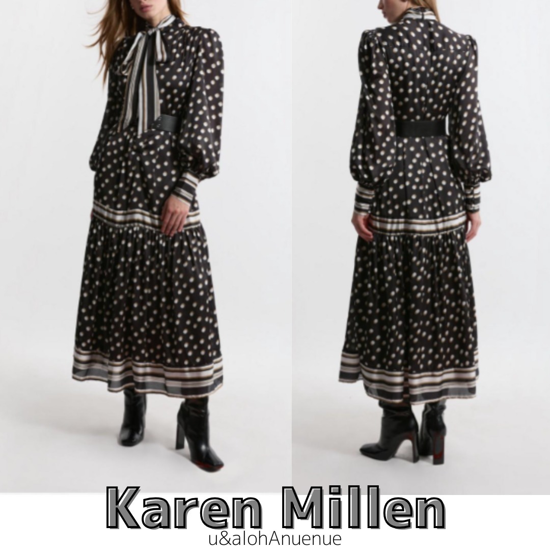 Karen Millen◆リボン◆ポルカドット◆バルーンスリーブ◆ドレス