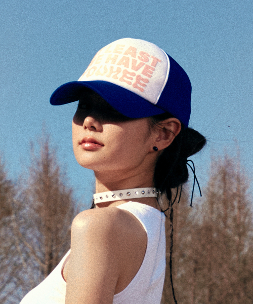 ハット YOUHEE YOUHEE LETTERING TRUCKER CAP BLUE