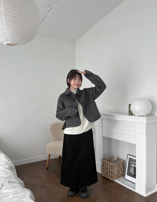BAON】Bellaco corduroy banding slit long skirt (BAON