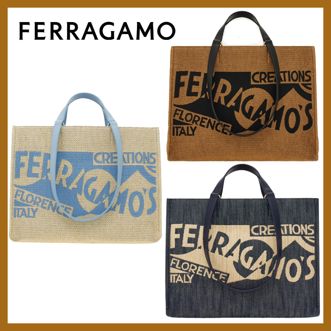 使いやすいサイズ感【FERRAGAMO】ロゴトートバッグ L*おしゃれ色
