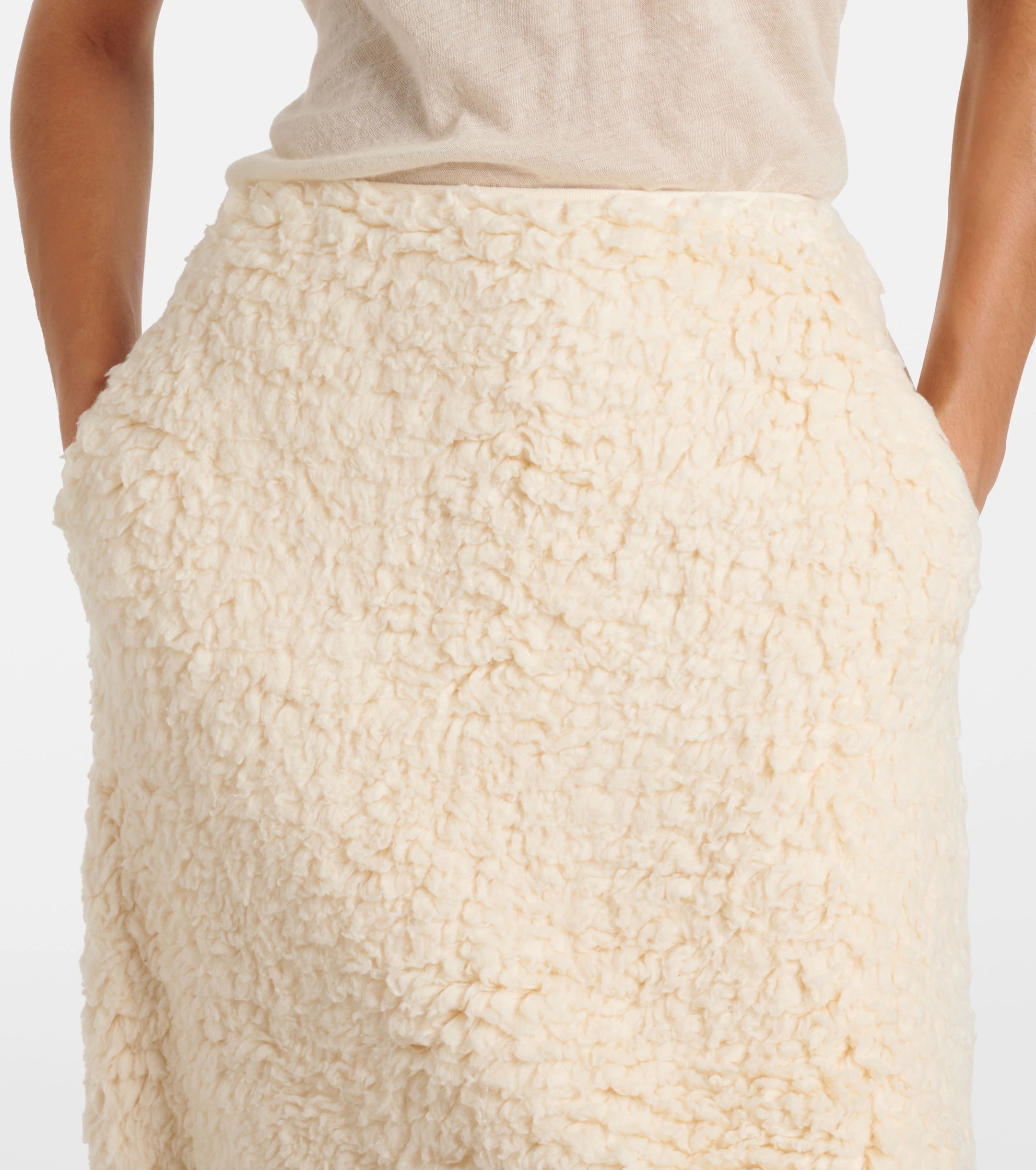 新作 *Jilsander* コットンフリースミディスカート ホワイト 送料関税込☆Jil Sander☆コットンフリースのミディスカート