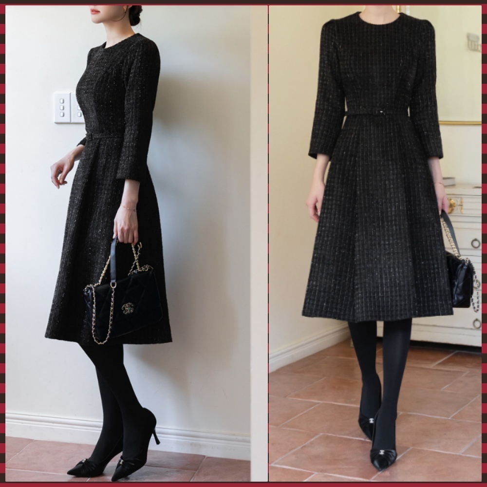 【CHICLINE 】TENKOVA TWEED DRESS ツイードフレアワンピース