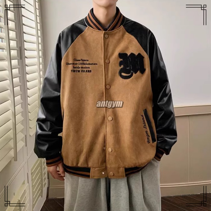 ラグランスリーブ ルーズジャケット M〜3XL レザーミックス