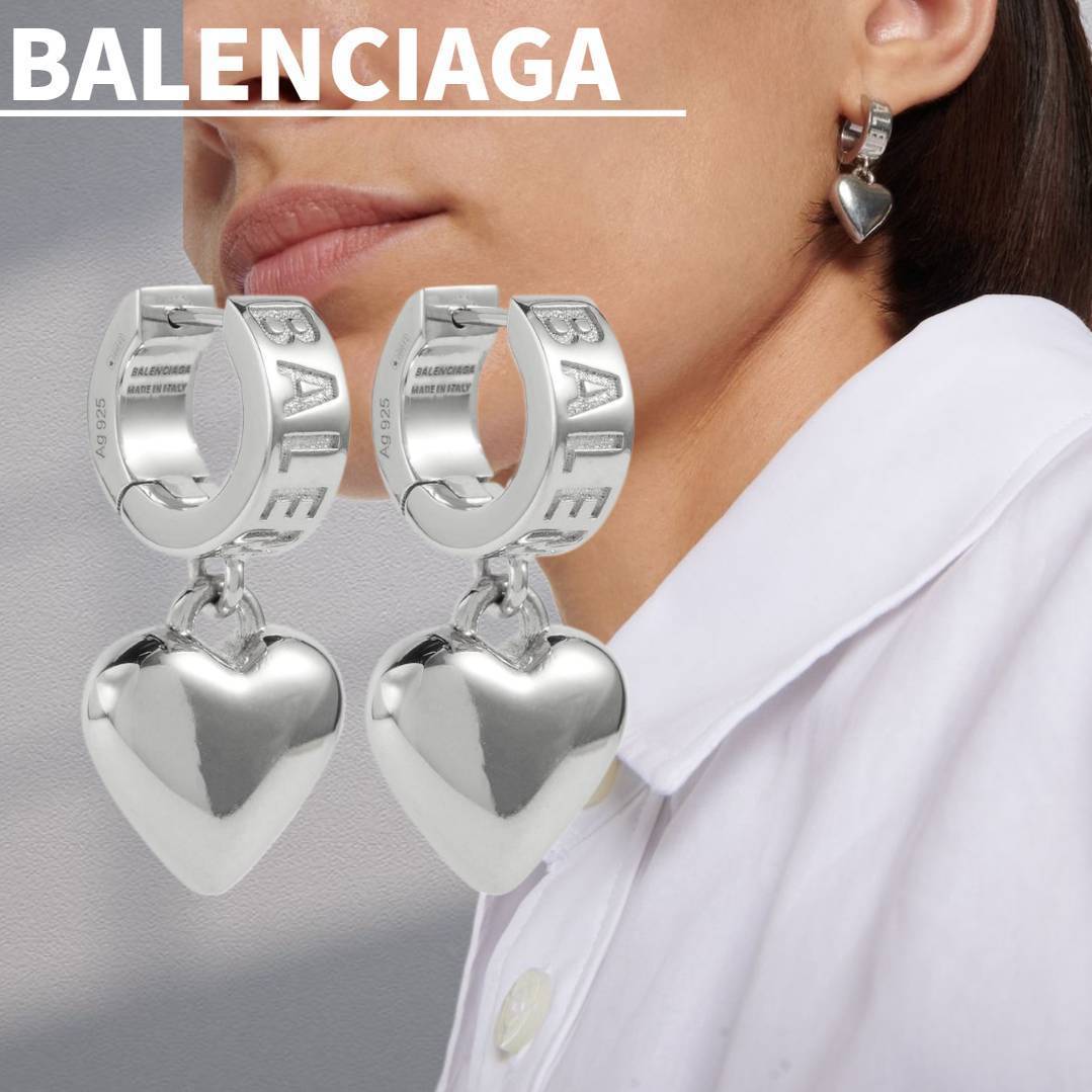 関税込【BALENCIAGA】Logo sterling silver フープピアス