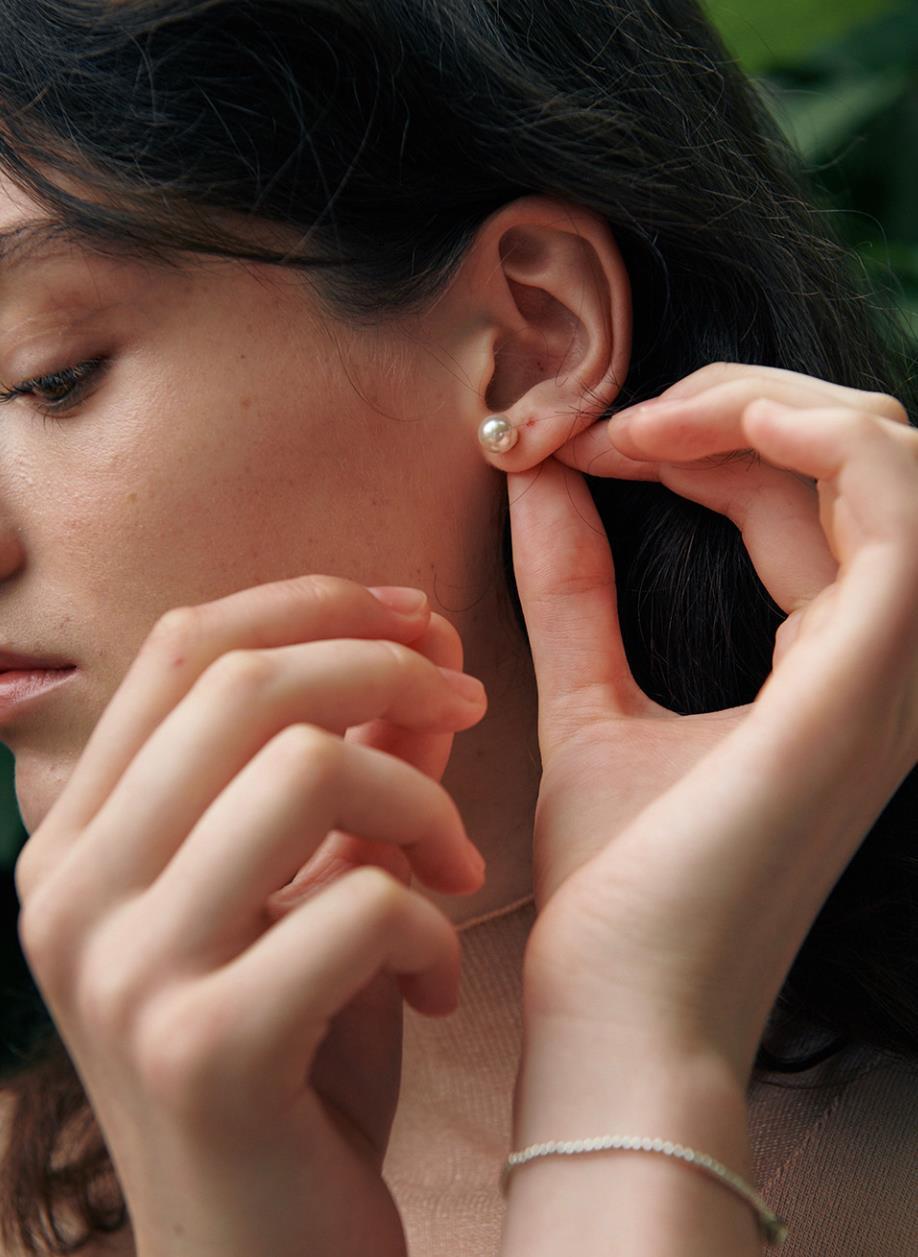 【VERTE】14K Gold★haute pearl earring (8mm) / ピアス 予約配送 8/16~】K14 オート パール ピアス (8MM)：ピンク / 14K