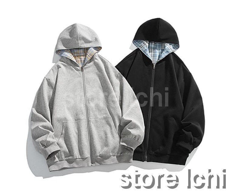 メンズ リバーシブルパーカー 長袖 2way チェック柄 T02143