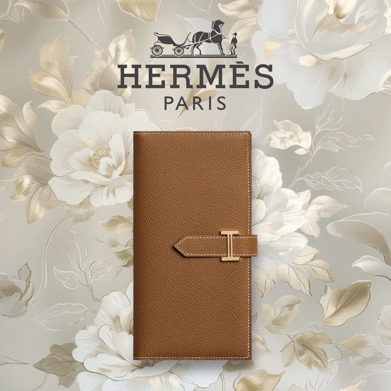 定番 エルメス HERMES ベアン ロング 財布 キャメル ゴールド