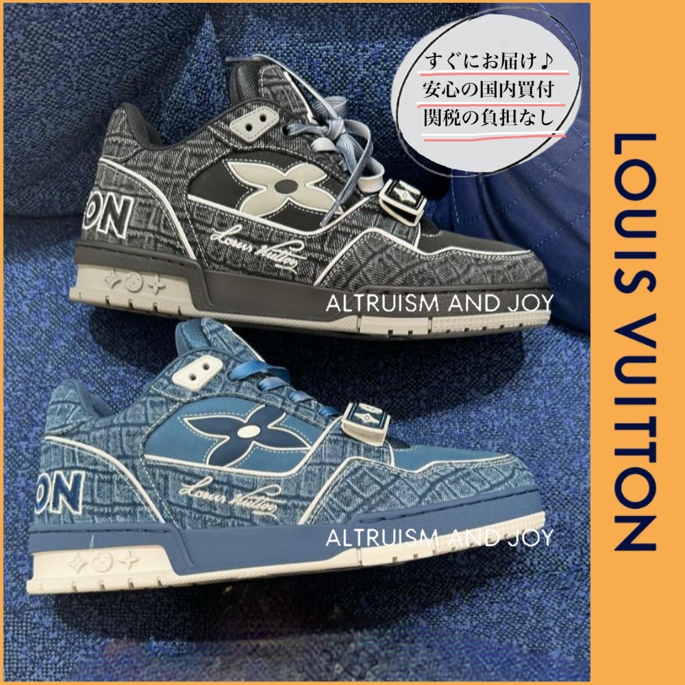 【高級感★】LV Trainer ライン スニーカー クロコ型押しデニム