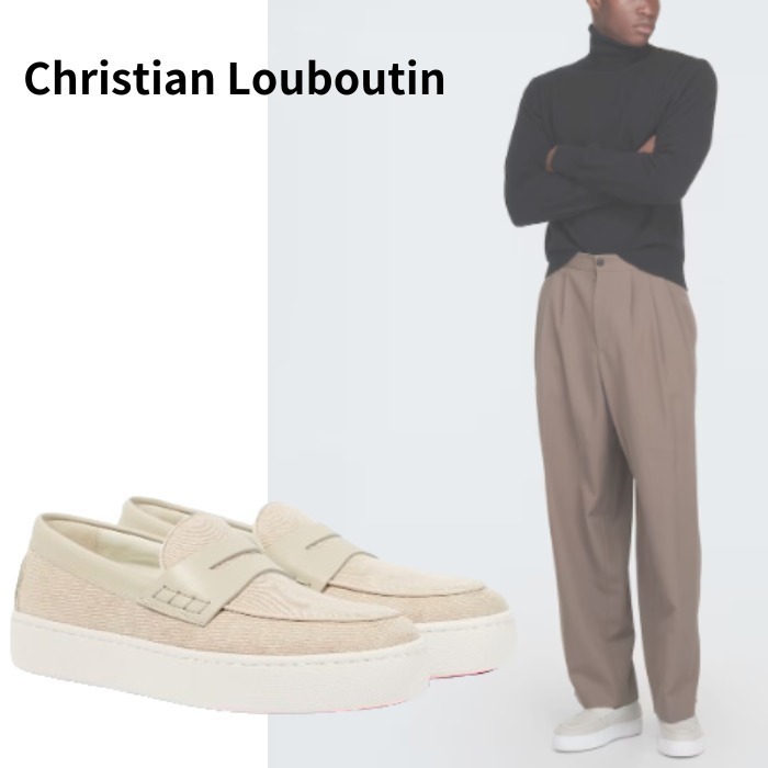 【Christian Louboutin】Paqueboatキャンバス レザー ローファー