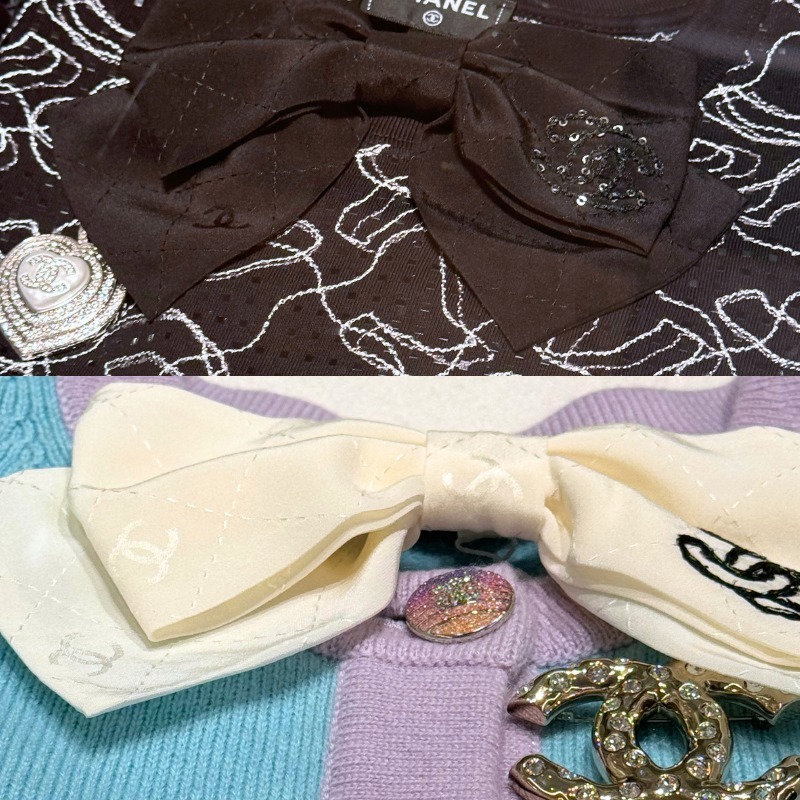 ★リボンにCC刺繍★【CHANEL】シルクリボン バレッタ