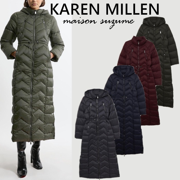 【KAREN MILLEN】軽量ジグザグキルト☆フード付マキシパフコート