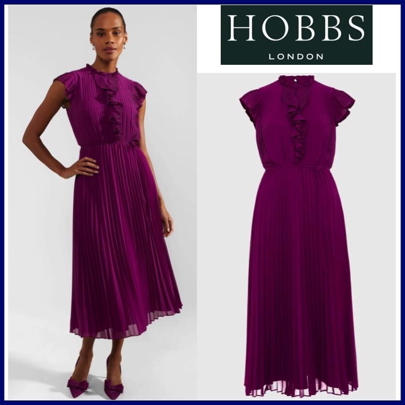 【HOBBS】華やか◇フリル×プリーツ◇パープルワンピース