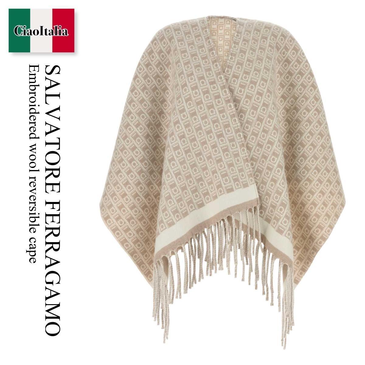 ポンチョ・ケープ Salvatore Ferragamo Embroidered Wool Reversible Cape