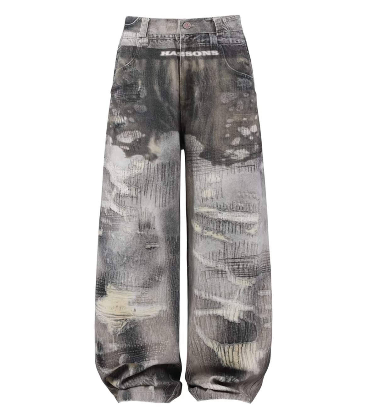 国内で当店のみ HAS2SONS - baggy printed real ripped jeans